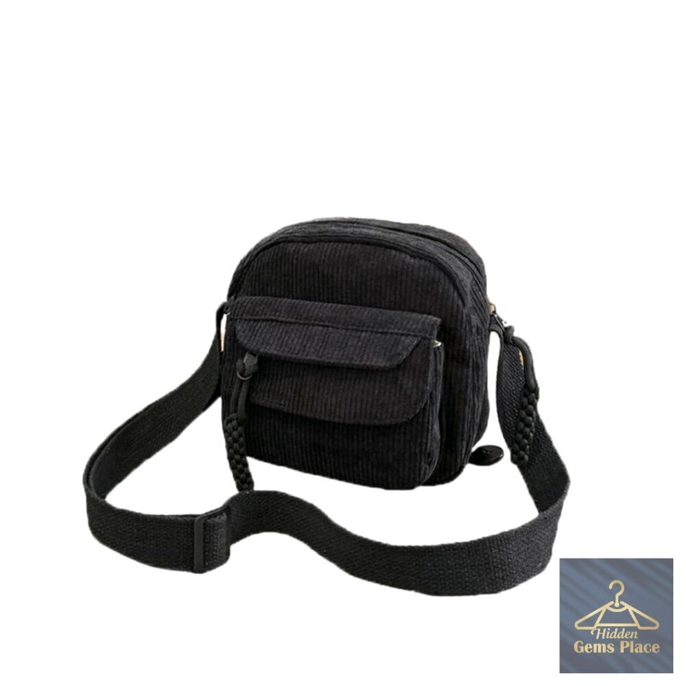 Corduroy Crossbody Bag Adjustable Strap Small Square Satchel